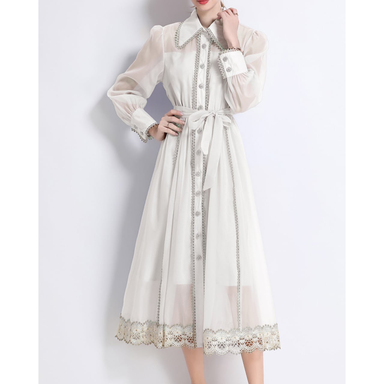 フロントレースシャツワンピース L1824