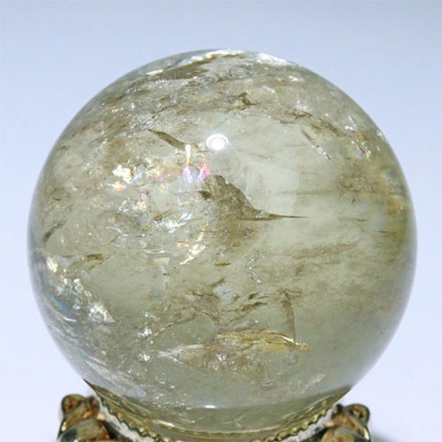 〔D453-1〕約45mm シトリン 虹入り スフィア Citrine 丸玉  黄水晶 置物 風水【メール便不可】