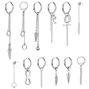 【在庫処分】フープ リング ピアス メンズ レディース チェーン デザイン サージカルステンレス アレルギー対応 アクセサリー 誕生日 記念日 プレゼント 男女兼用 18G 内側12mm 幅2.5mm ロングチェーンピアス