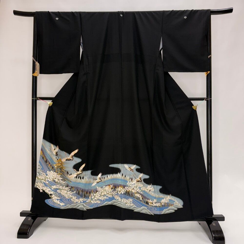 黒留袖 リサイクル着物 安い 裄67cm L size リメイク 中古 礼装 ポリエステル リユース 6212