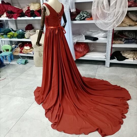 人気上昇！カラードレス テラコッタ色 優雅なシルエット フックタイプ  