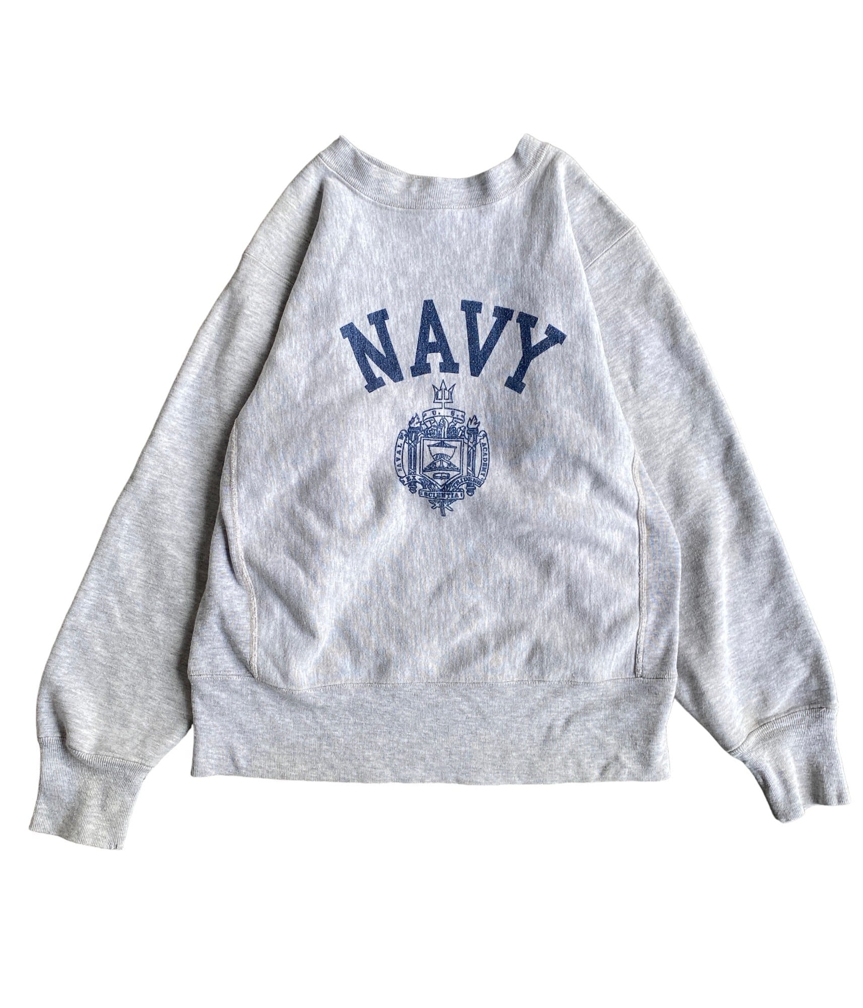 Vintage 80s champion reverse weave sweat shirt -US NAVY 染み込み  