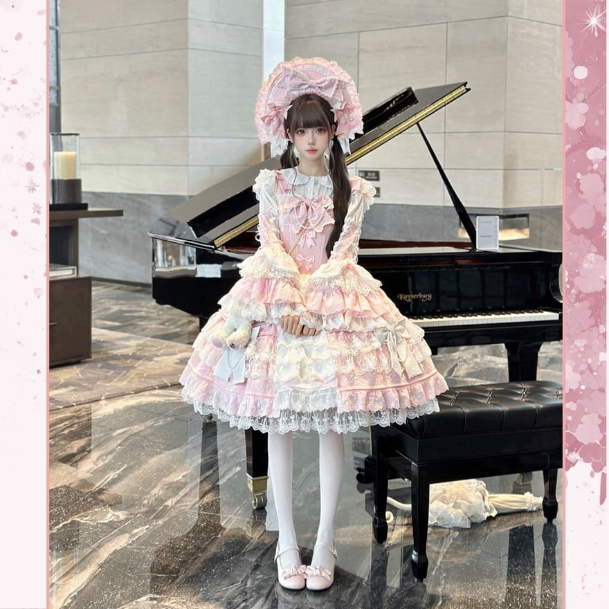 ゴスロリ ドレス ロング丈 レースフリル 3カラー クラシカル姫袖