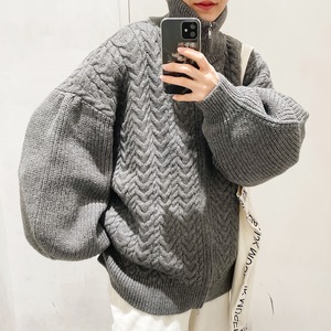 Double zip cable knit cardigan (charcoal)