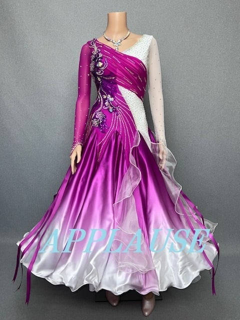 【新着】社交ダンス ドレス　スタンダード　モダンドレス　パープルグラディション　M　 ST-22-57　デモ・競技用ドレス　発表会衣装　パーティドレス　ワンピース　舞台衣装