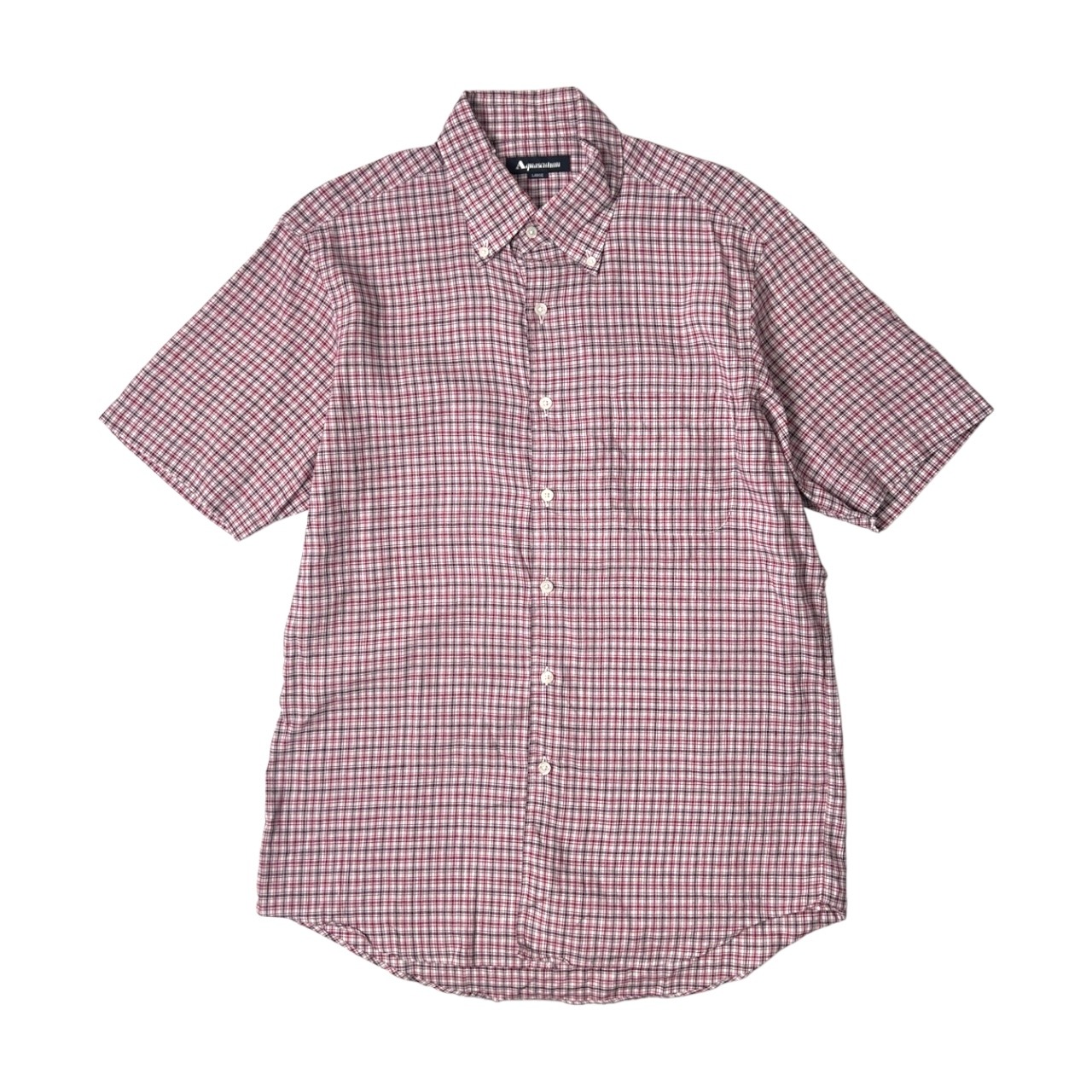 Aquascutum アクアスキュータム リネン&コットン BD 半袖シャツ L/レッド 系