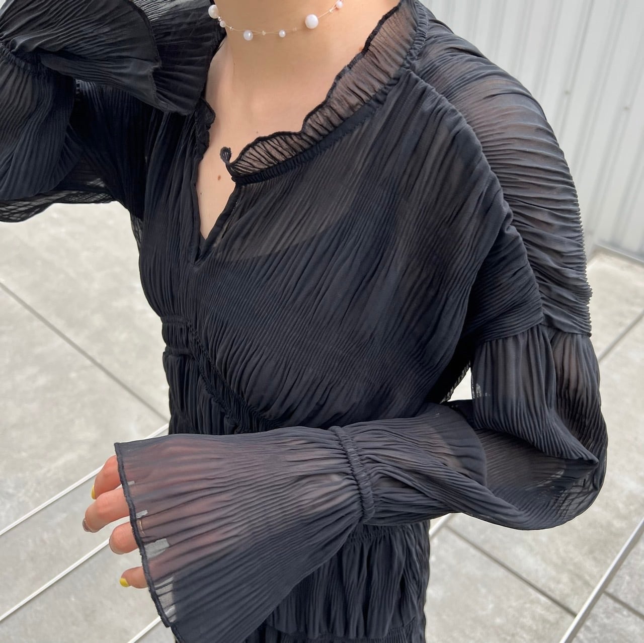 sheer gather dress_LN0759