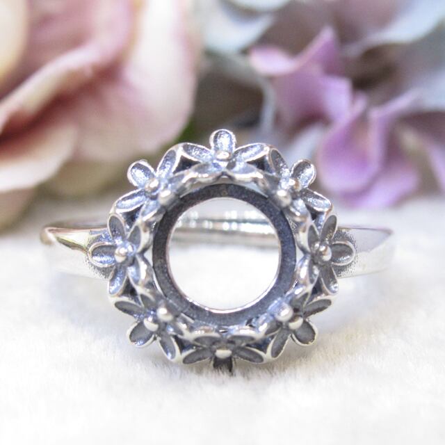 7㎜ フラワーフレーム S925 リング台 銀古美