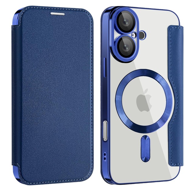 【REHOOF】iPhone 16 ケース 手帳型 magsafe対応 6.1インチ 背面 透明 クリア 財布型 アイフォン 16 ケース マグセーフ 手帳 ワイヤレス充電対応 カード入れ PU革 レザー スマホケース 軽量 薄型 防塵 耐衝撃 全面保護 スマホカバー（ダークブルー）