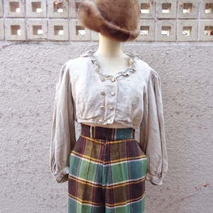 European linen cropped tyrol blouse／ヨーロピアン リネン クロップド チロルブラウス