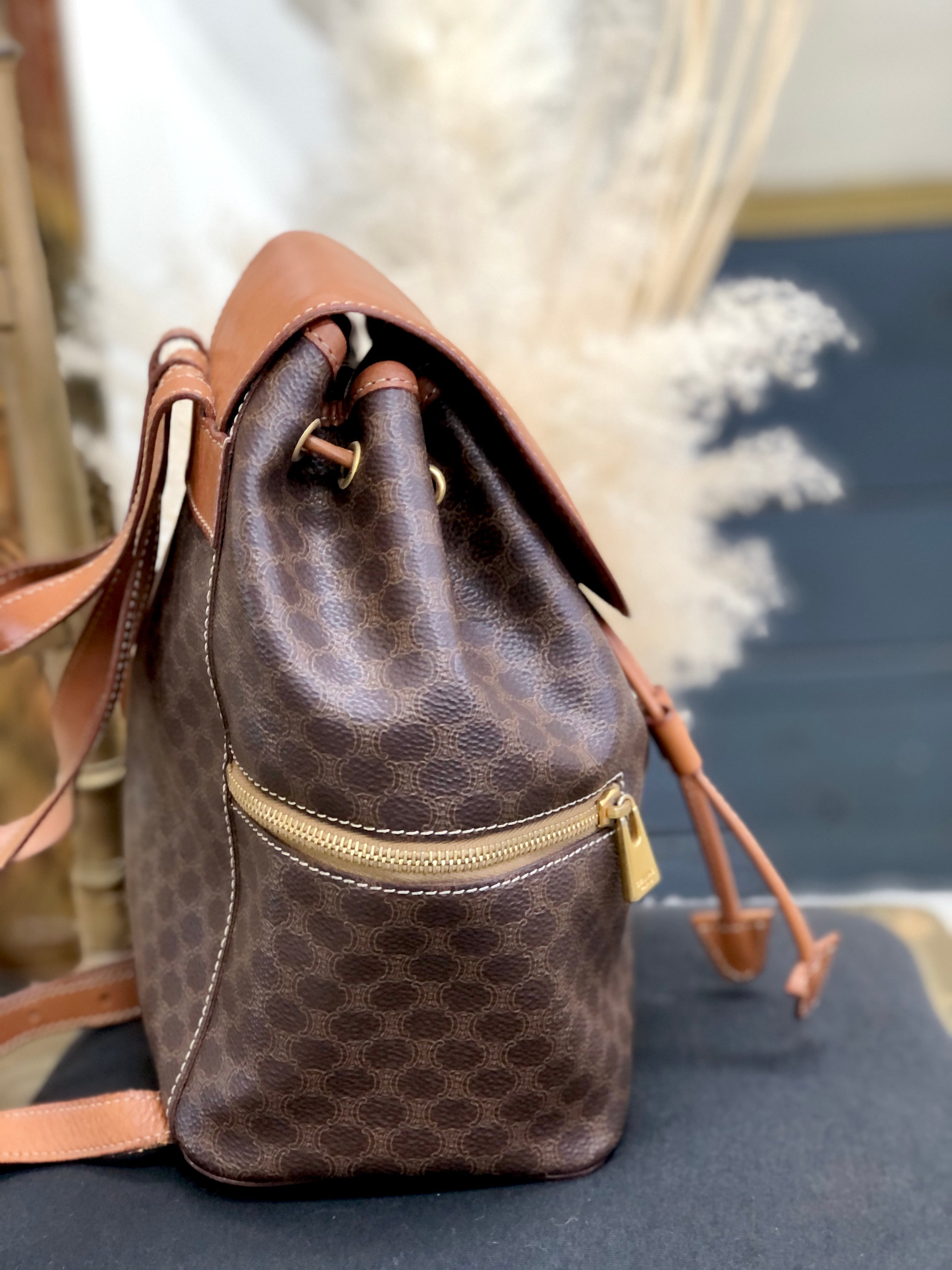 CELINE セリーヌ　マカダム　トリオンフ　パンチング　バックパック　リュック　ブラウン　vintage　ヴィンテージ　オールドセリーヌ　 kiefuk | VintageShop solo powered by BASE