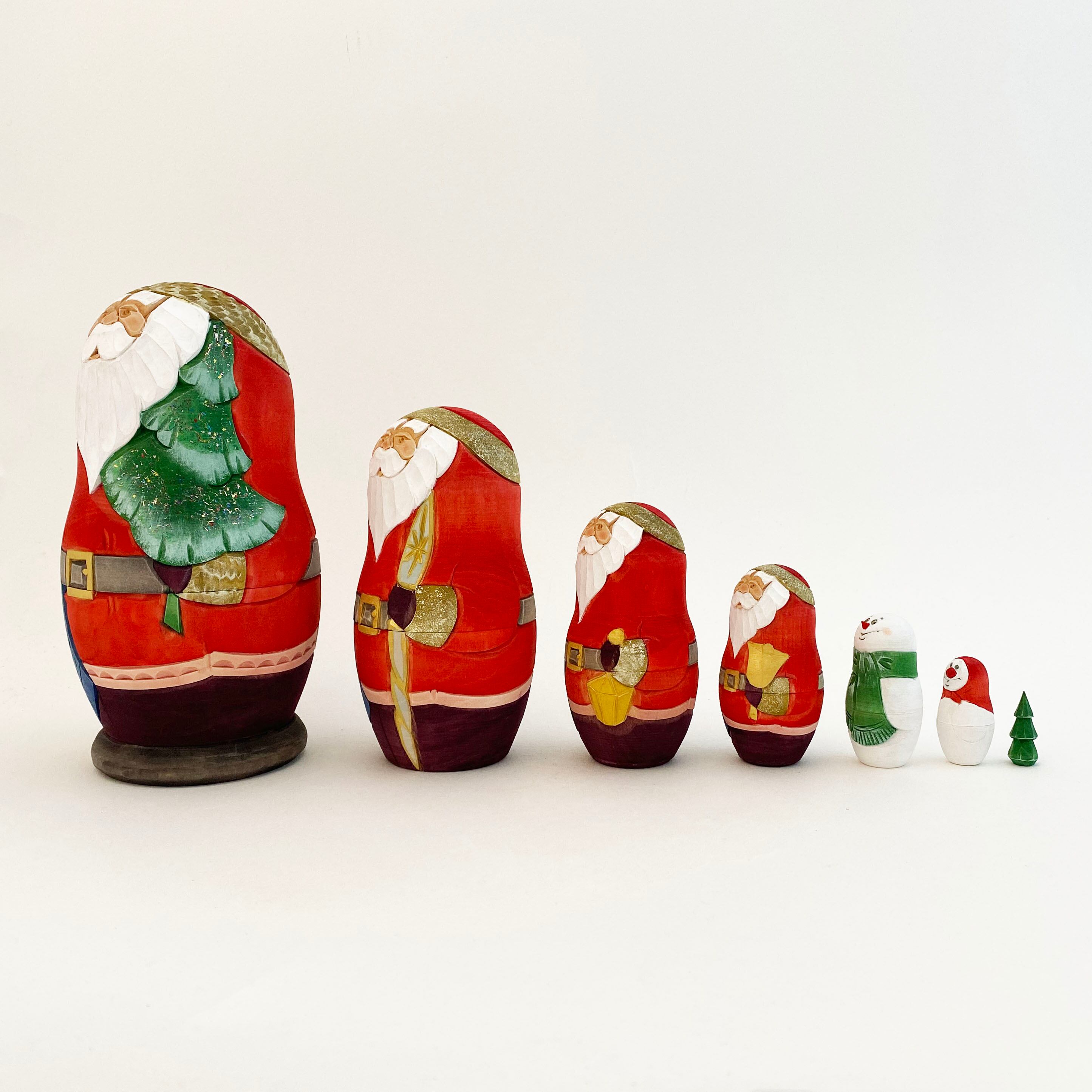 サンタ木彫マトリョーシカ（コブロフ工房/7個組）