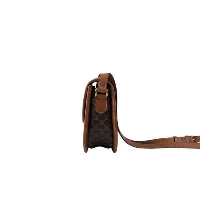 CELINE セリーヌ マカダム ショルダーバッグ ブラウン ブラゾン型押し PVC レザー ラウンド vintage ヴィンテージ オールド nugdn8