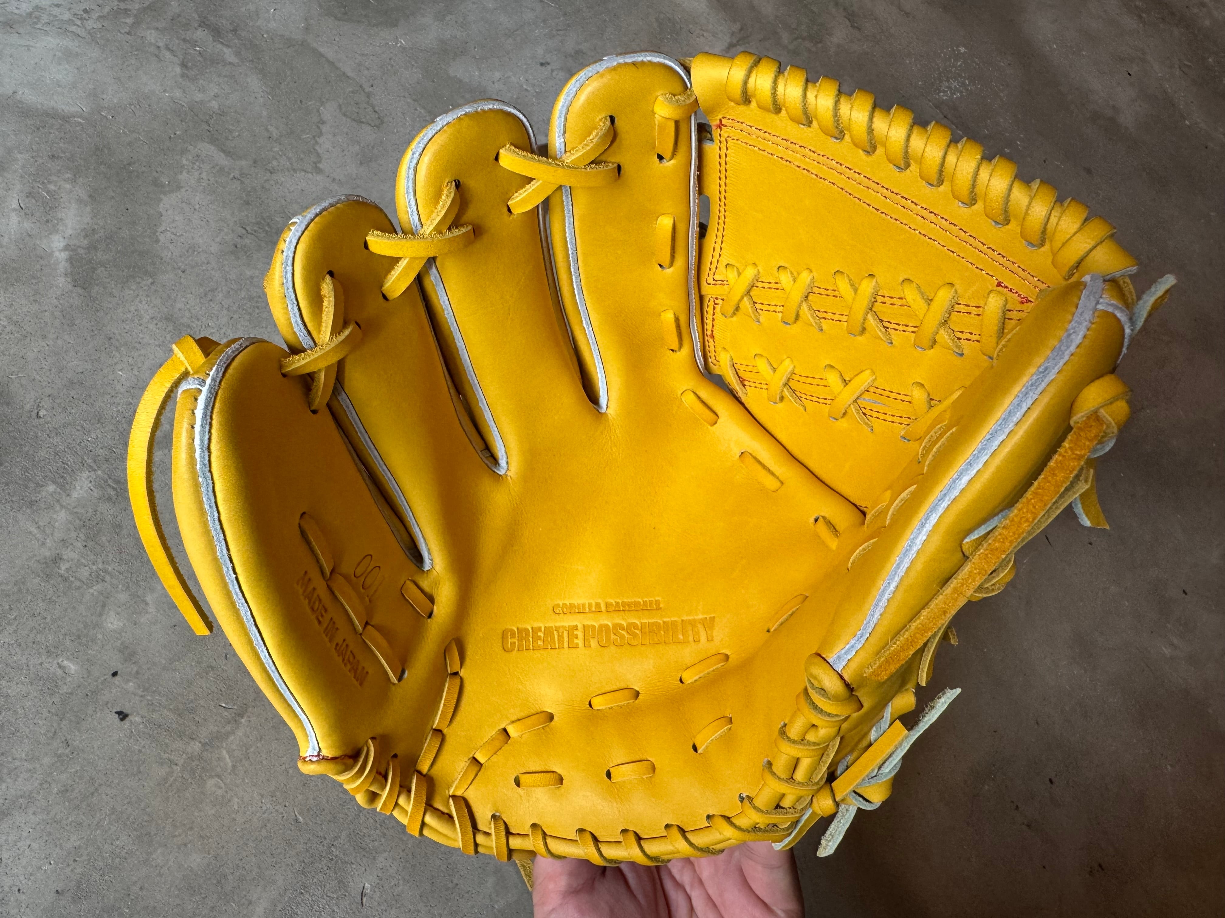 店舗別注【ごりら印の野球道具】硬式用グローブ 型番：001 ばなな 左