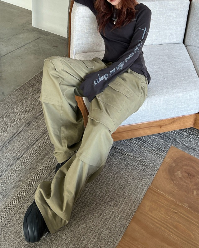 Wide Straight Patch Pocket Pants［A0366］