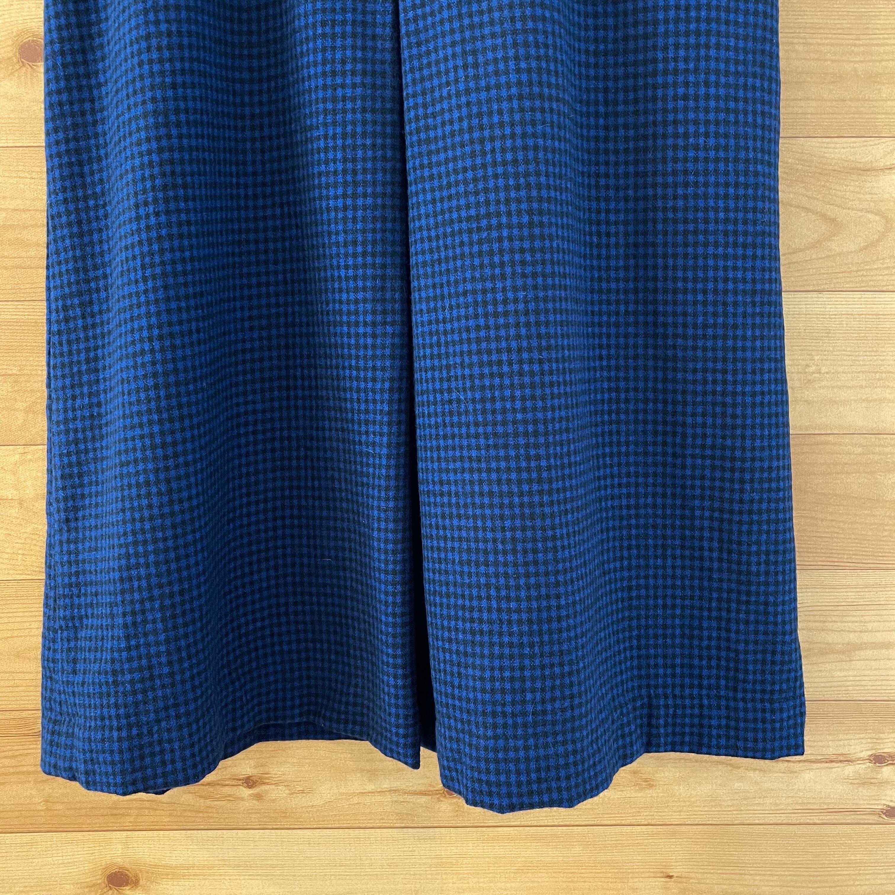 USA 80s ツィードウールロングスカート 14 大きめ オールド 青×黒