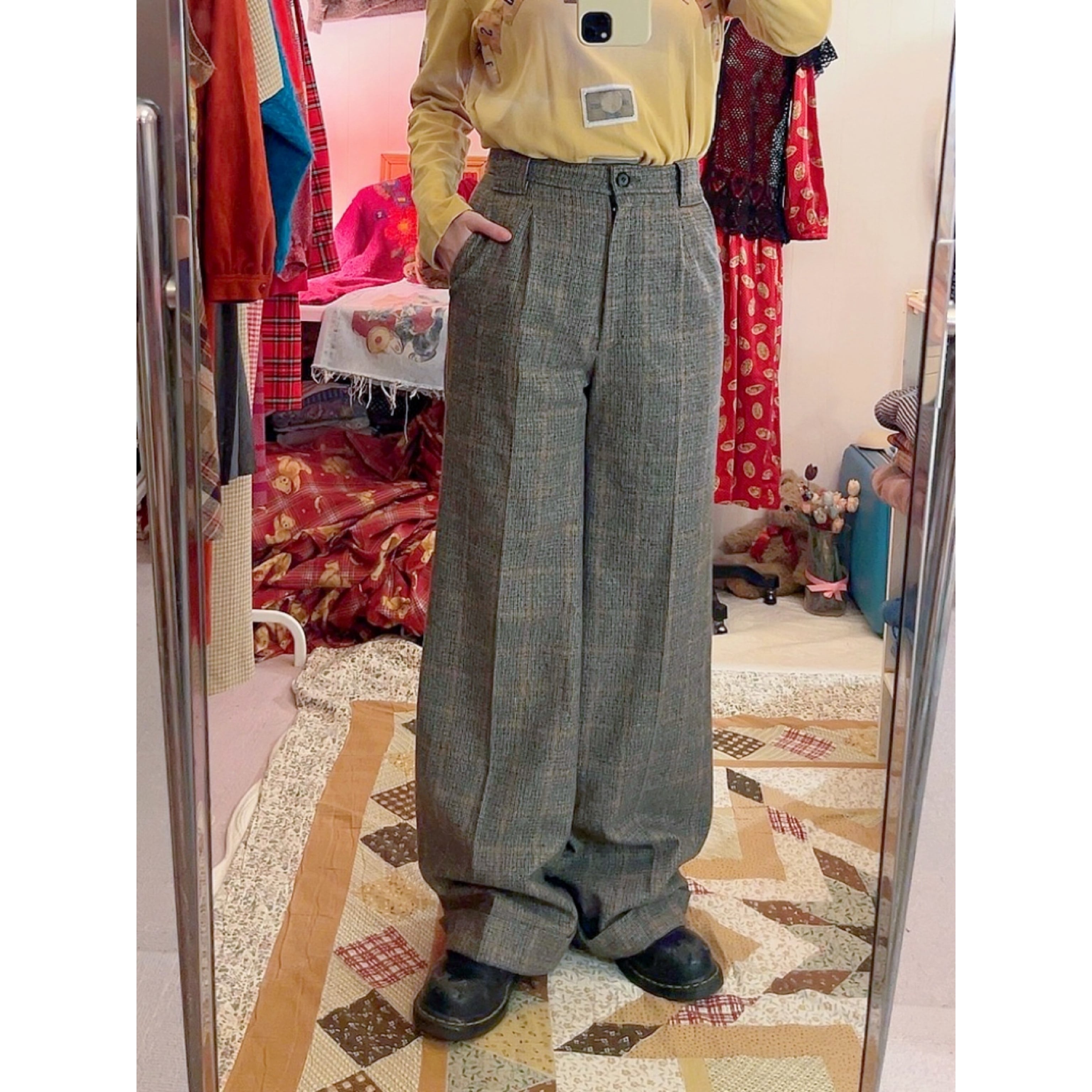 high waisted glen plaid wide leg pants
