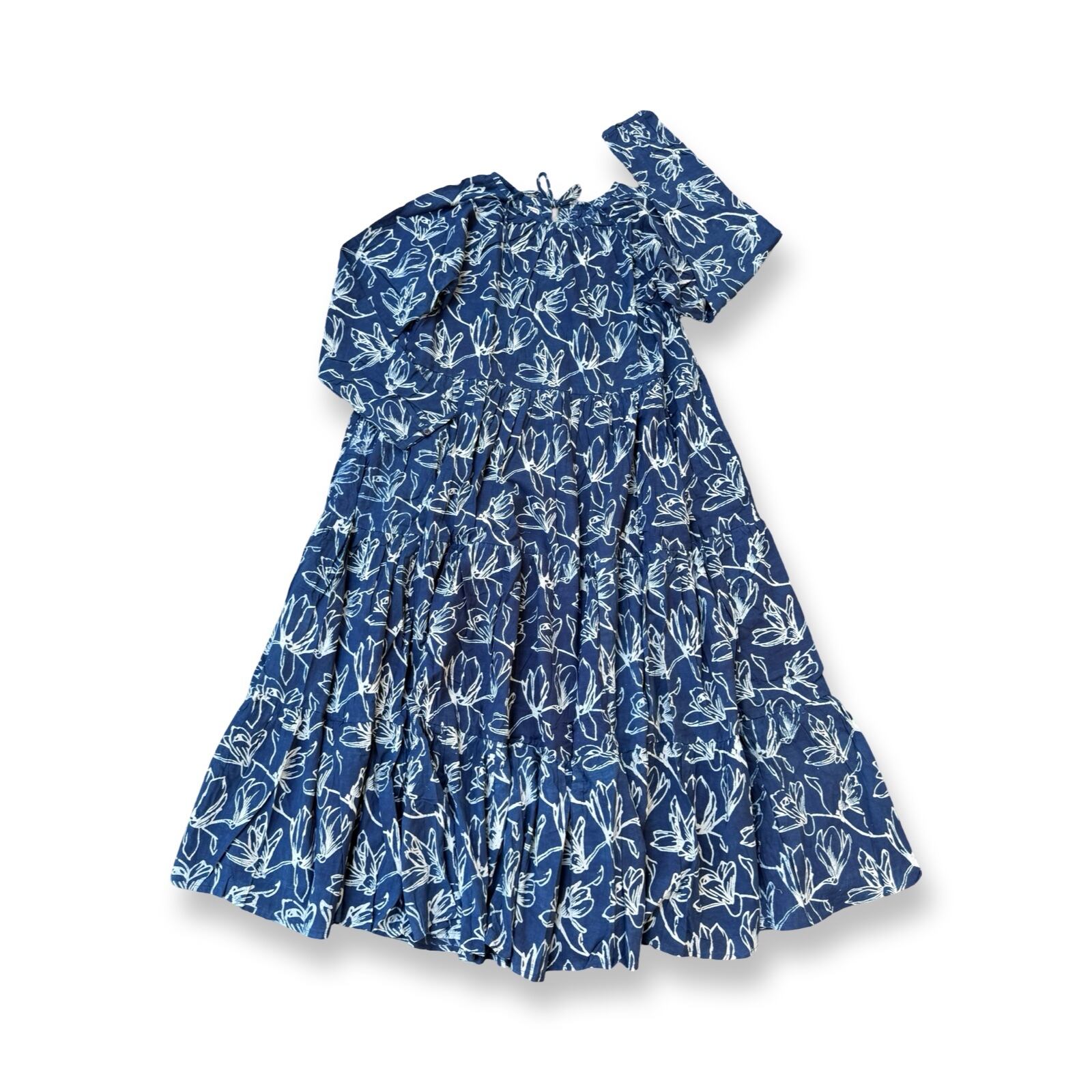 saruche ブロックプリント Raglan ギャザーワンピース Indigo