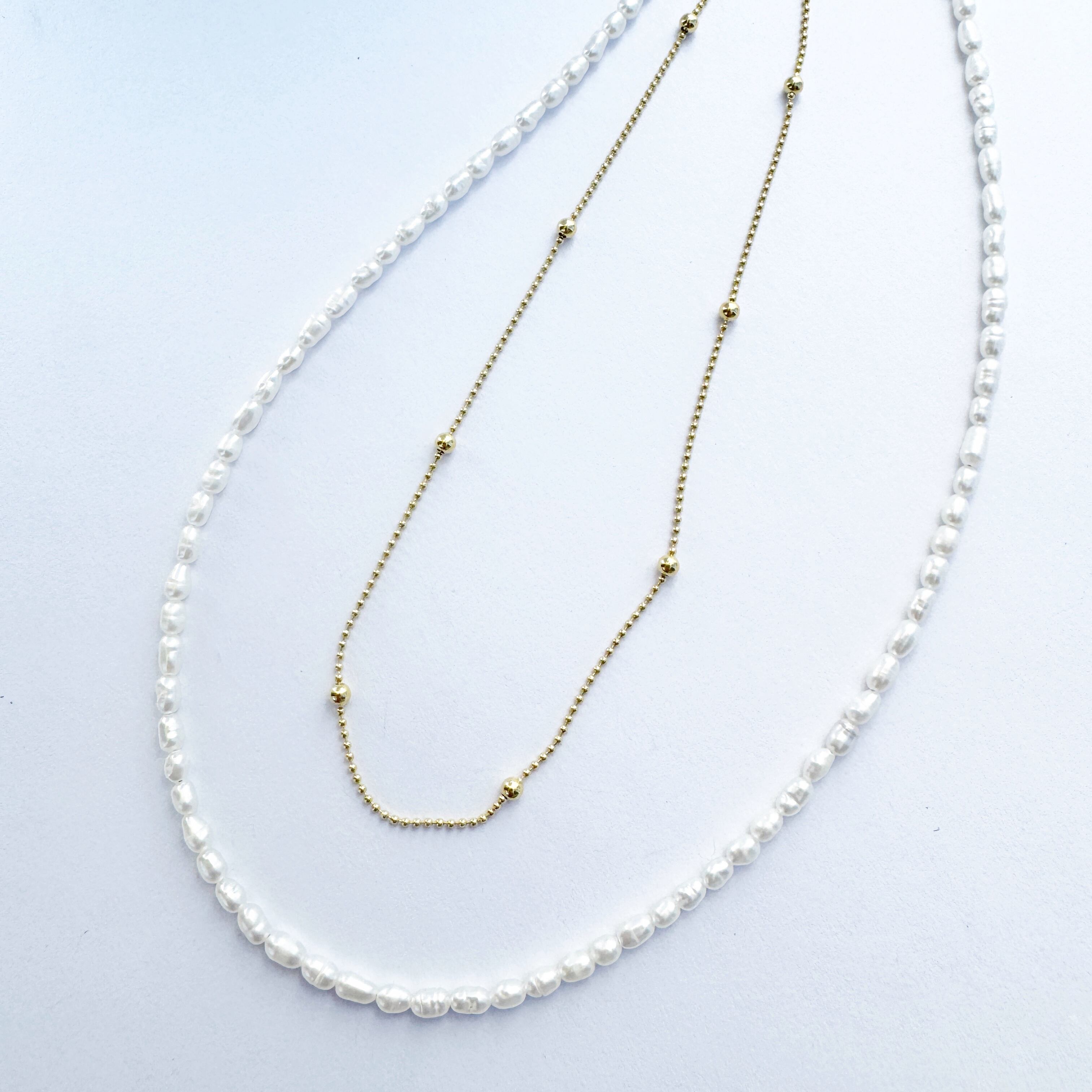 ダブルチェーン 45cm Gold Coating 重ね付け ベビーパール と  