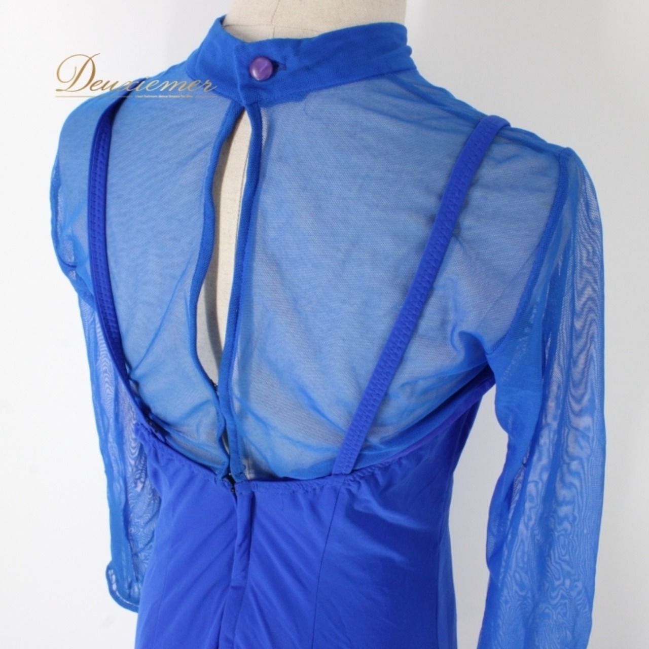 社交ダンス 衣装 スタンダード ドレス ワンピース レッスンウェア パーティドレス 青 ブルー系 lovely dancing 無地 レース 長袖 ロイヤルブルー レディース ドレス ワンピース ファスナー 伸縮性 パーティー レッスン 体型カバー おしゃれ 上品 人気 日本製 おすすめ かわいい きれい そのまま着用可能