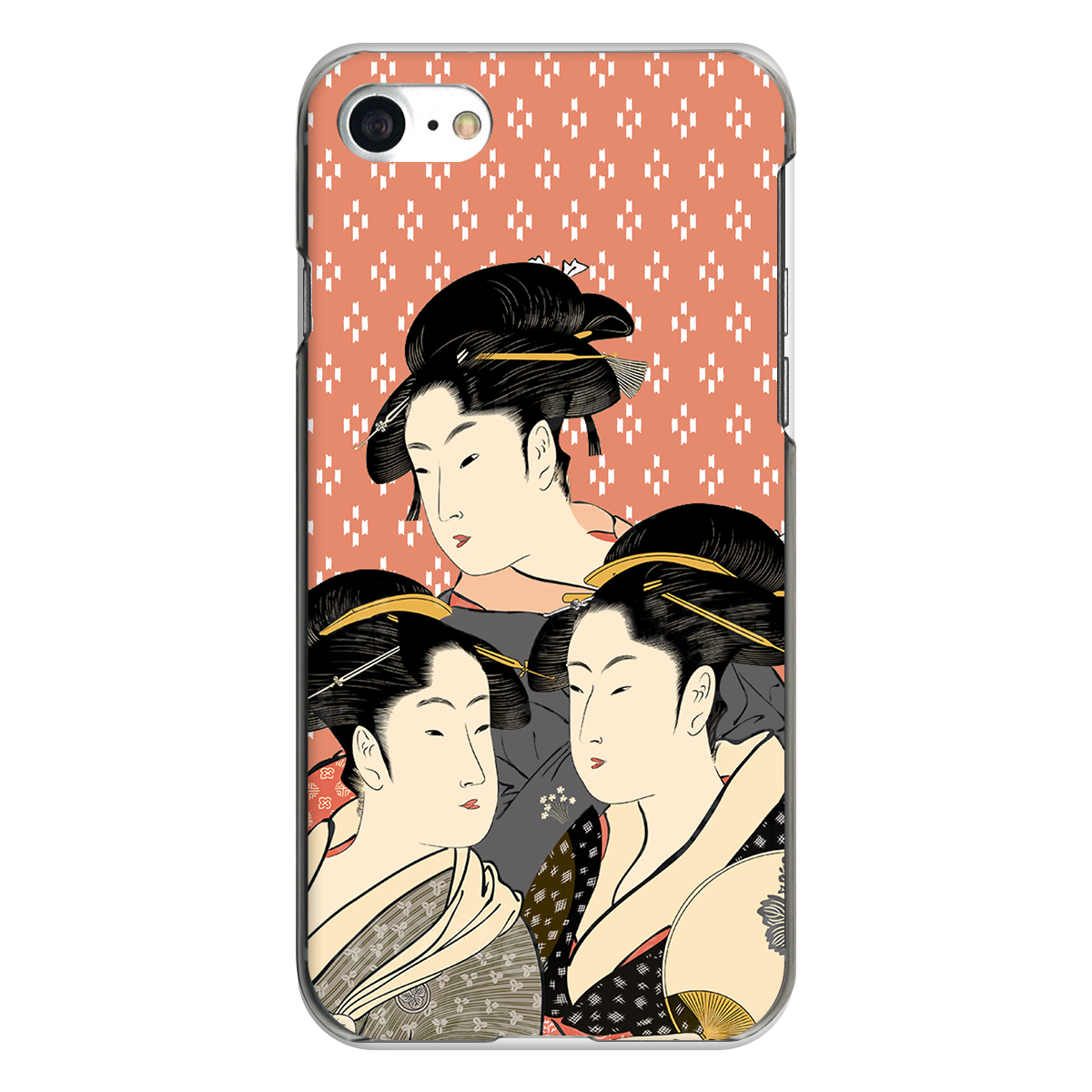 iPhone対応 スマホ ハードケース クリア 三美人-赤香色 浮世絵 和文様 和柄 【iPhone17 / iPhone16e / AQUOS / Xperia 他 iPhone / Android ほぼ全機種対応】 |sbjnf005