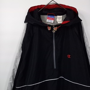 チャンピオン　アノラック　ナイロンパーカー　フーディー　裏起毛　刺繍ロゴ　XL