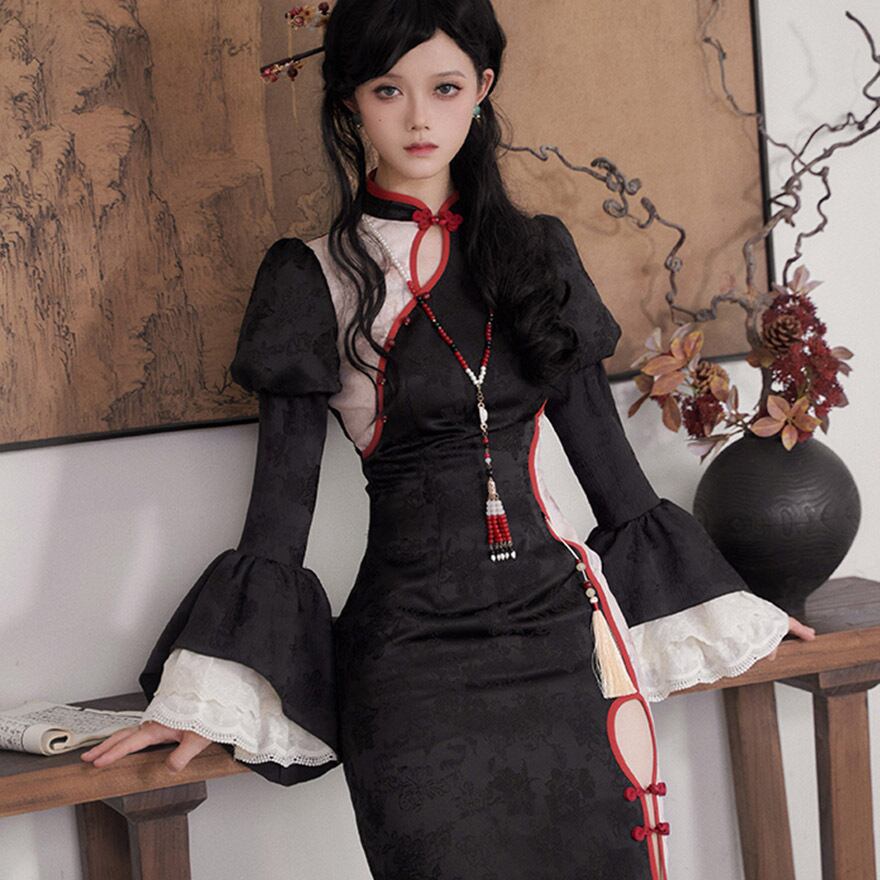 スリムワンピース 半袖 アームカバー 5点セット チャイナドレス 付け