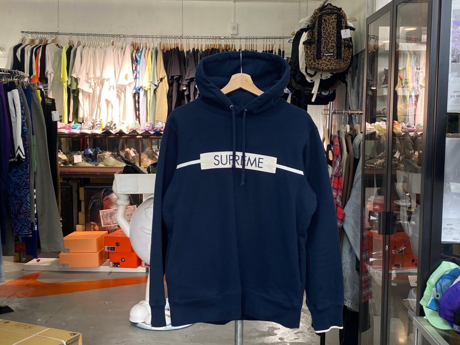 Supreme CHEST TWILL TAPE HOODED SWEATSHIRT MEDIUM NAVY 03102  