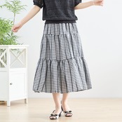 TRUBE レースライン入りギンガムチェックティアードスカート【M~L】ブラック