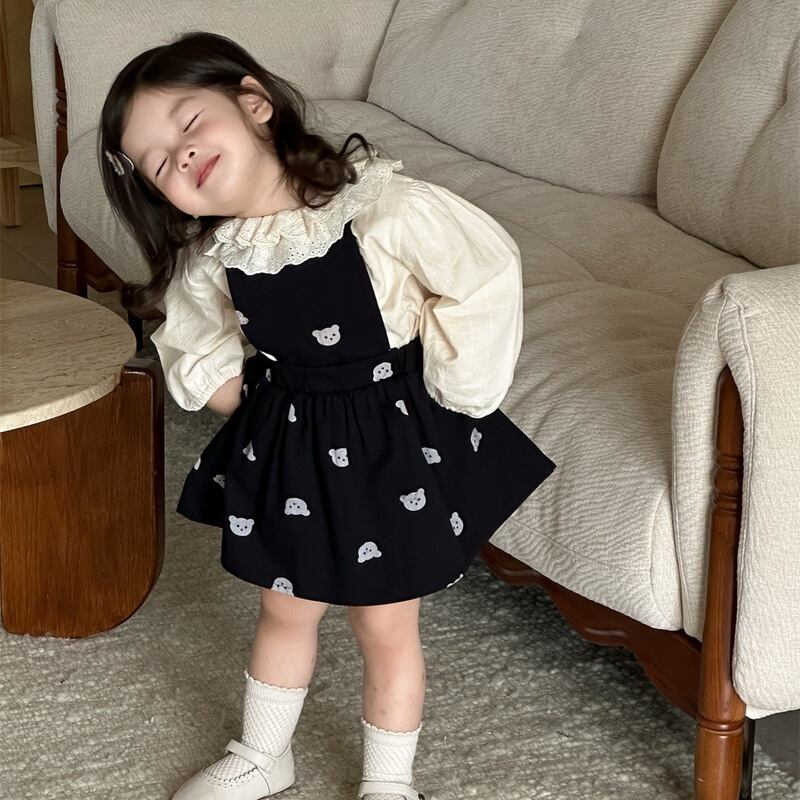 【BABY&KID】クマ柄ワンピース レースシャツ