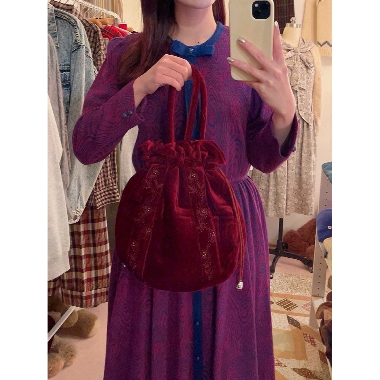 bordeaux velours purse bag