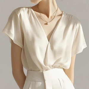 フレアスリーブ Vネックプルオーバー半袖フレアトップス　G0784