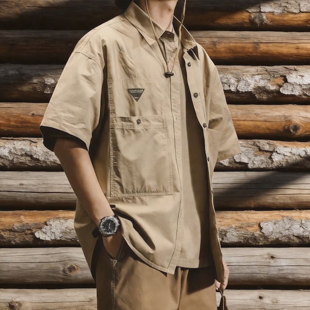 ハーフスリーブ シャツカラー ワーク 半袖シャツ 2 カラー H00104