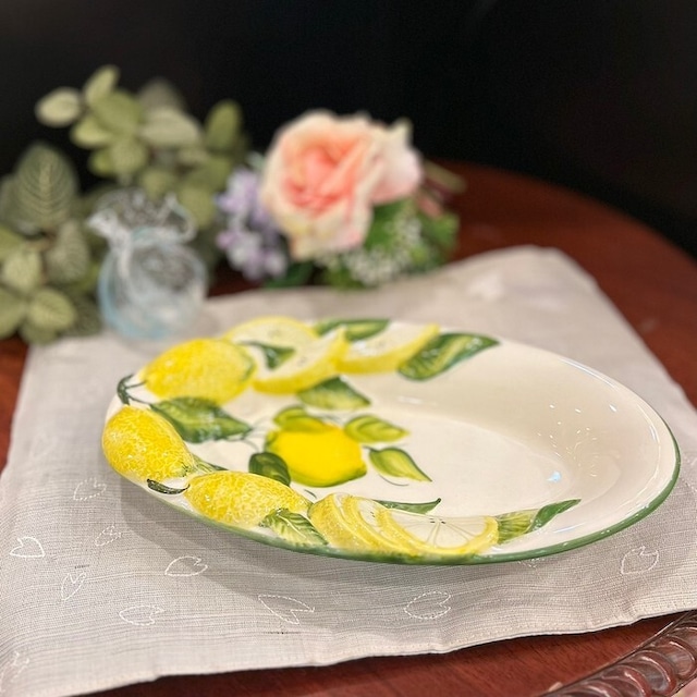 オーバル レモン柄 イタリア製 bre-1474le 絵皿 バッサーノ BASSANO 平皿 プレート 陶器 ハンドメイド