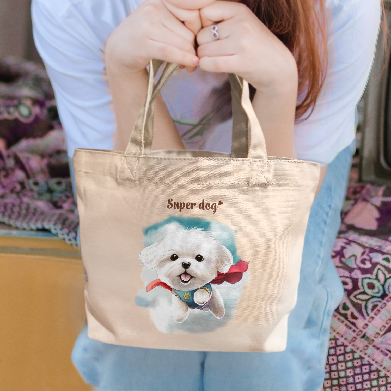 ヒーロー マルチーズ 】 ミニキャンバス トートバッグ 犬 ペット うち