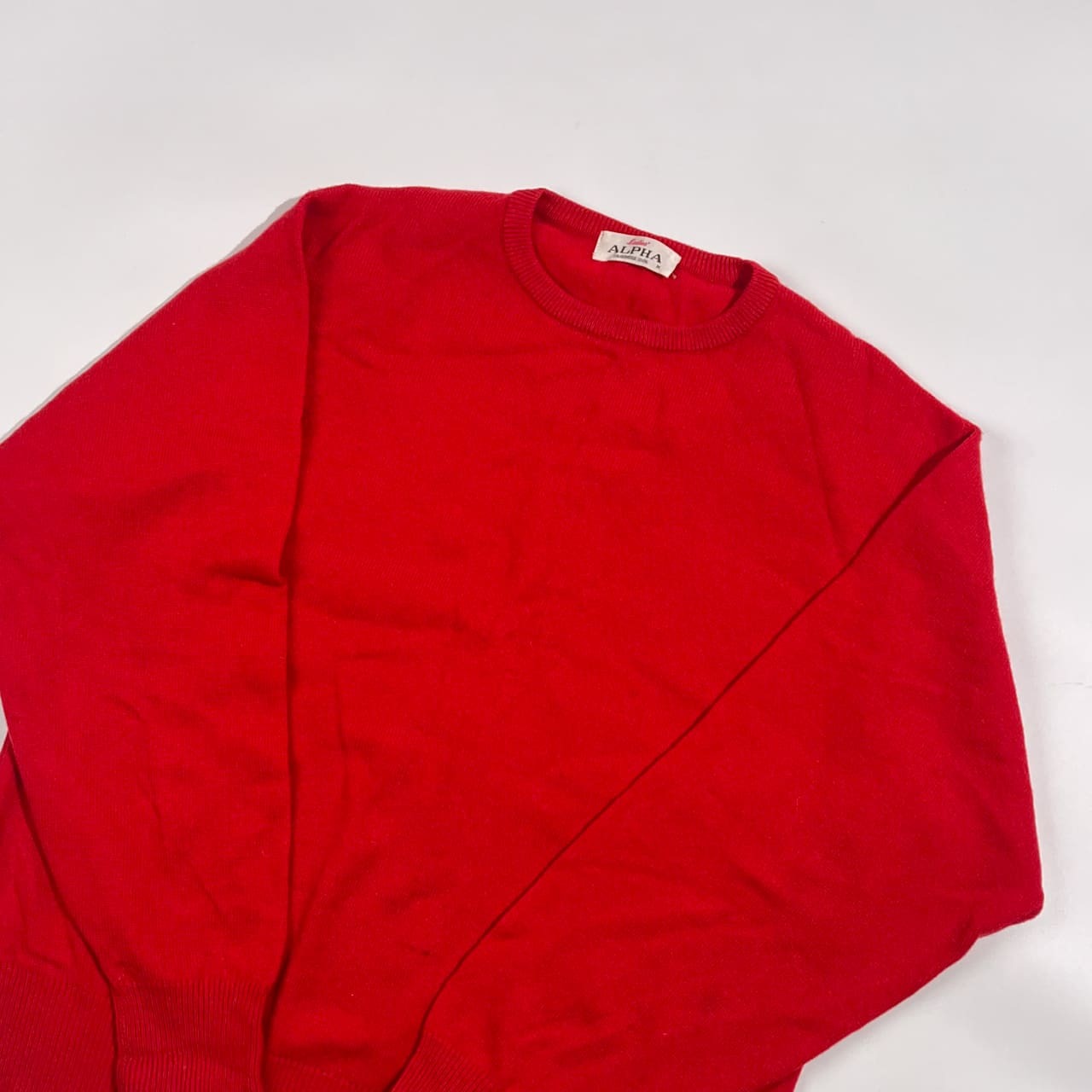 カシミヤ100% ALPHA アルファ クルーネック ニット セーター M /レッド系 メンズ