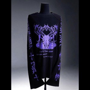 パープルゴートグラフィッククロスプリントロングスリーブTシャツ(lli_7410)