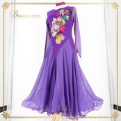 社交ダンス 衣装 スタンダード ドレス ワンピース レッスンウェア パーティドレス un×2 紫 パープル系 スパンコール 蝶 長袖 チョーカー レース スカート 二重 ふんわり 大人 バイオレット 踊りやすい おしゃれ ドレスアップ セクシー デザイン ハンドメイド 高品質 軽量 柔らかい おすすめ