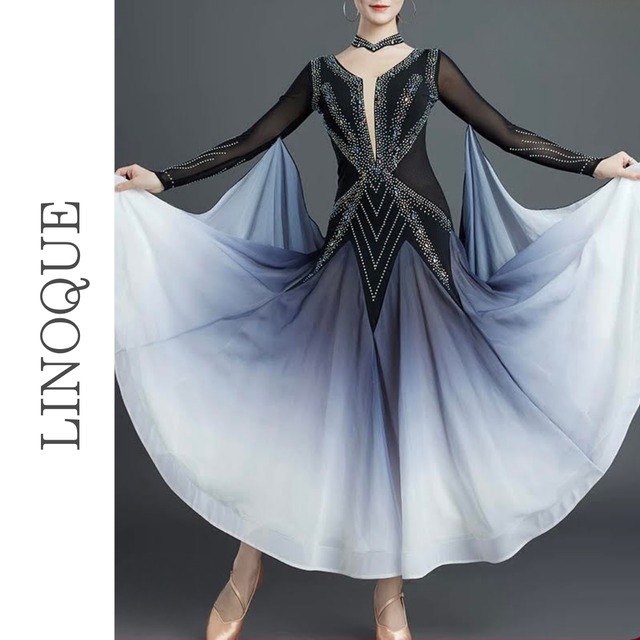 グラデーションラインストーンシースルーロングドレス 3color 【L00087】