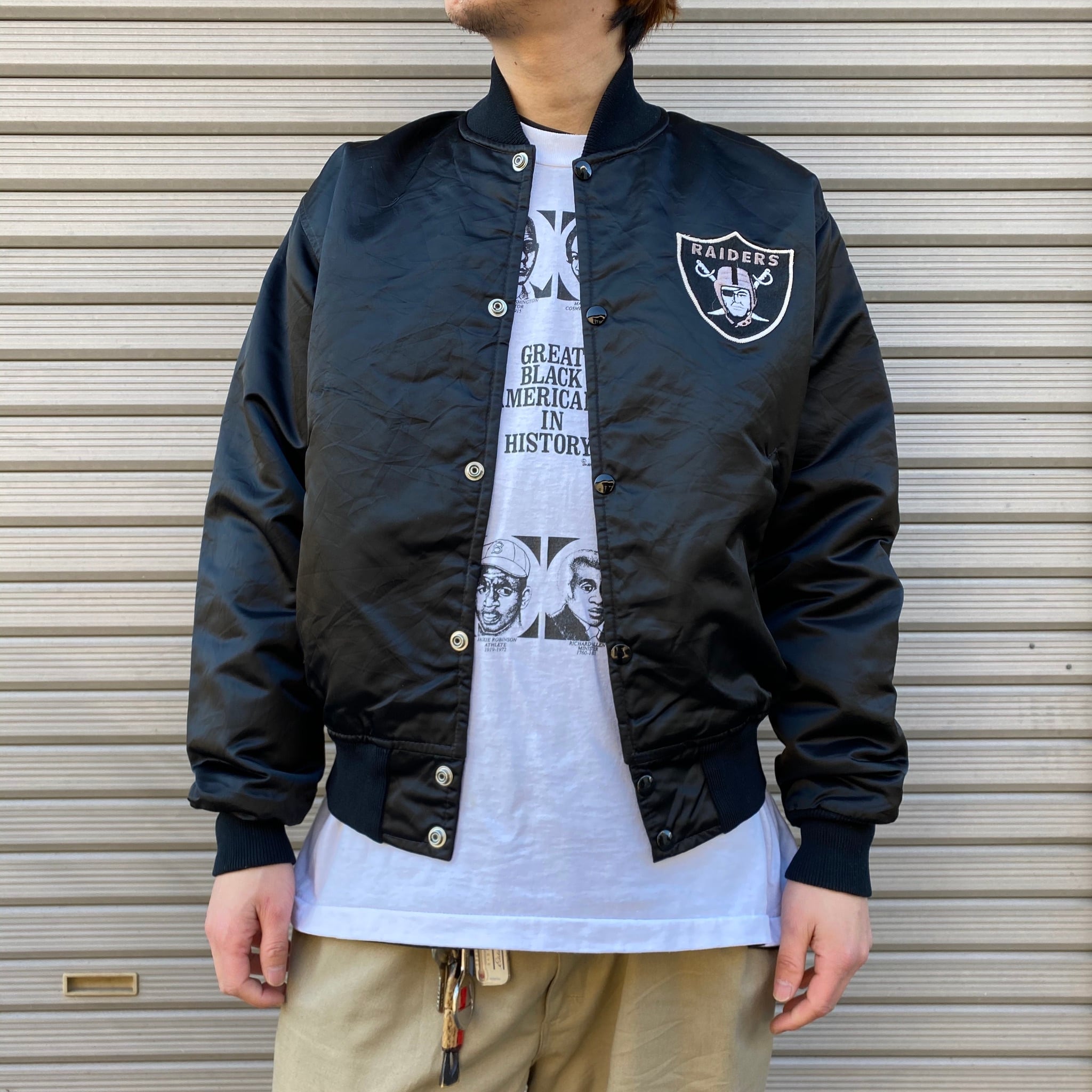 90年代 スターター NFL RAIDERS ナイロンスタジャン メンズM 古着