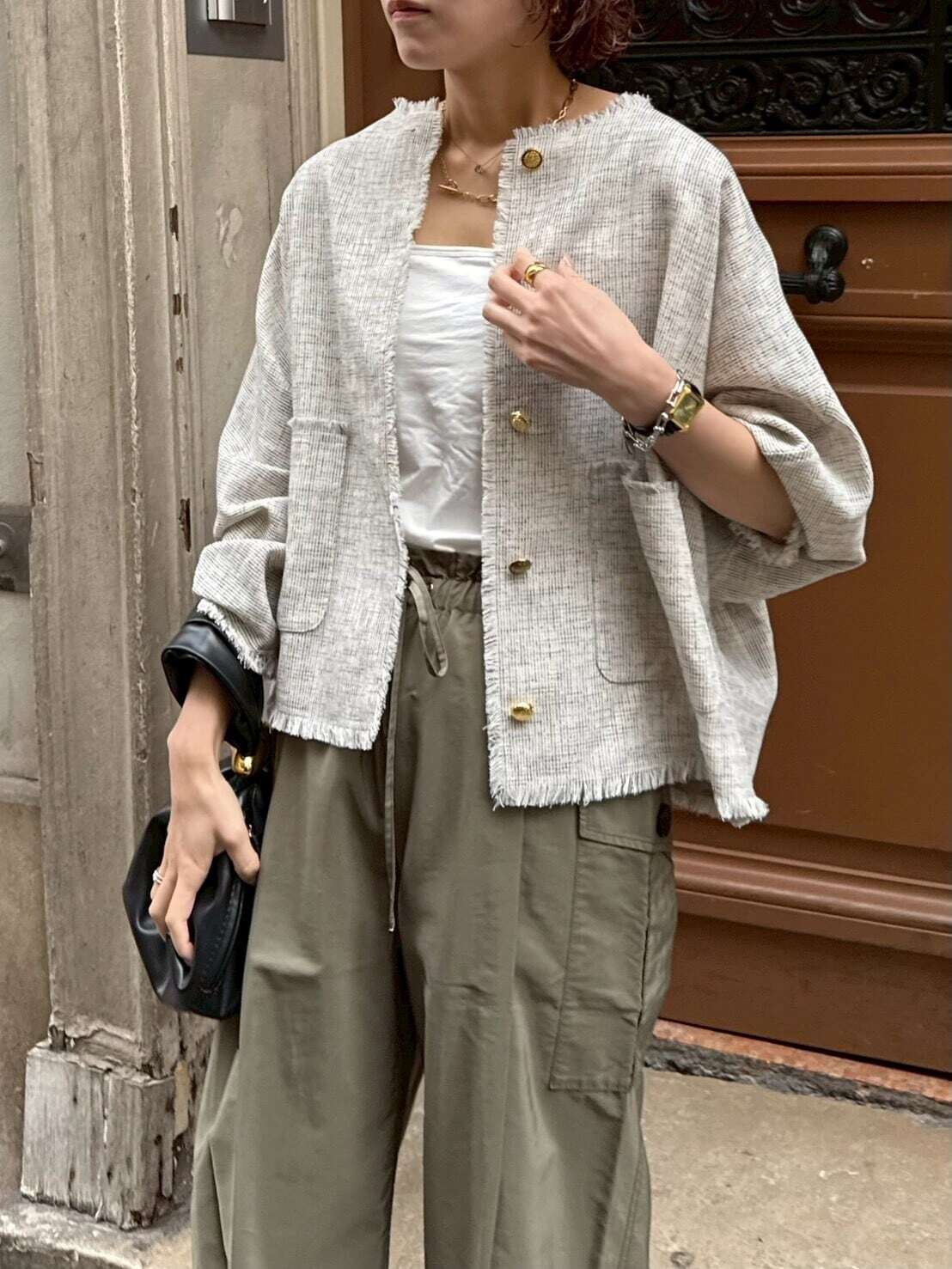 cafune:】mesh tweed no collar jacket | LASHIC