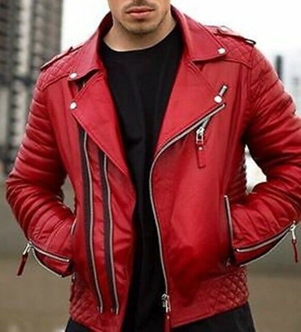 羊革キルティングダブルジップライダージャケット・横縞袖 Sheep