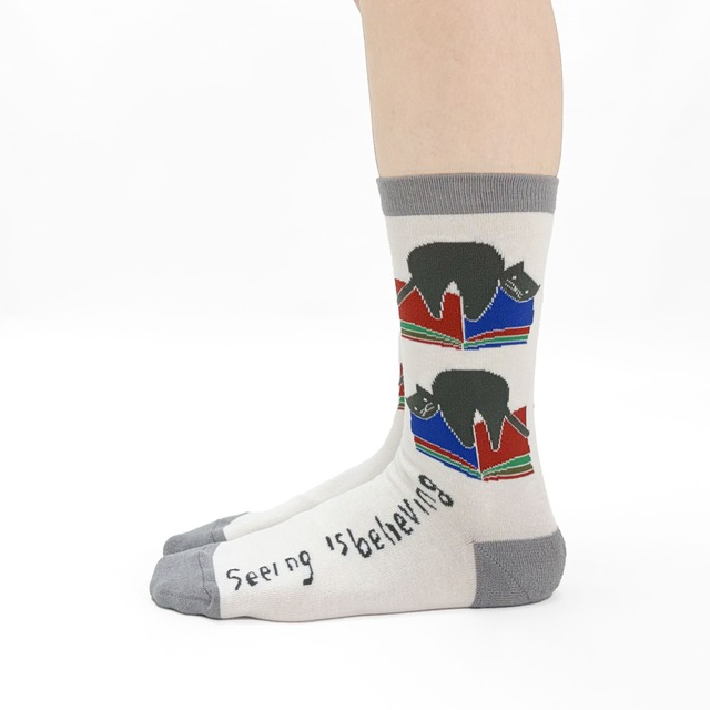 【JIN KITAMURA】北村人 SOCKS BLACK CAT ON BOOK ソックス 本の上の黒猫