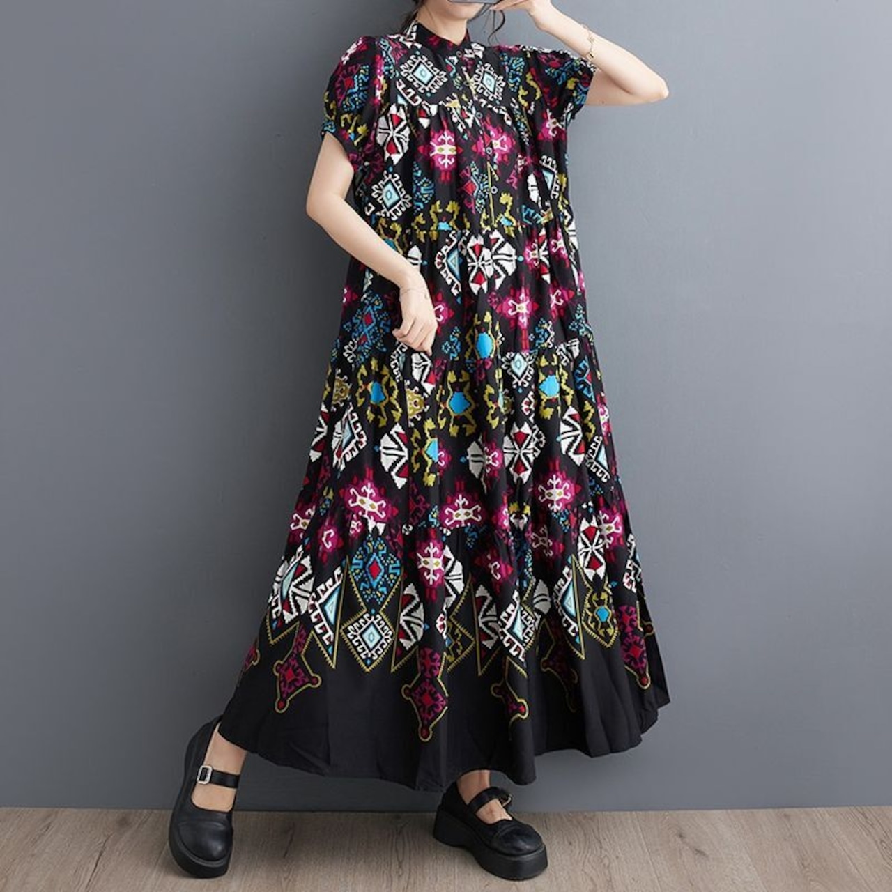 エスニックフローラル マキシワンピース  30119