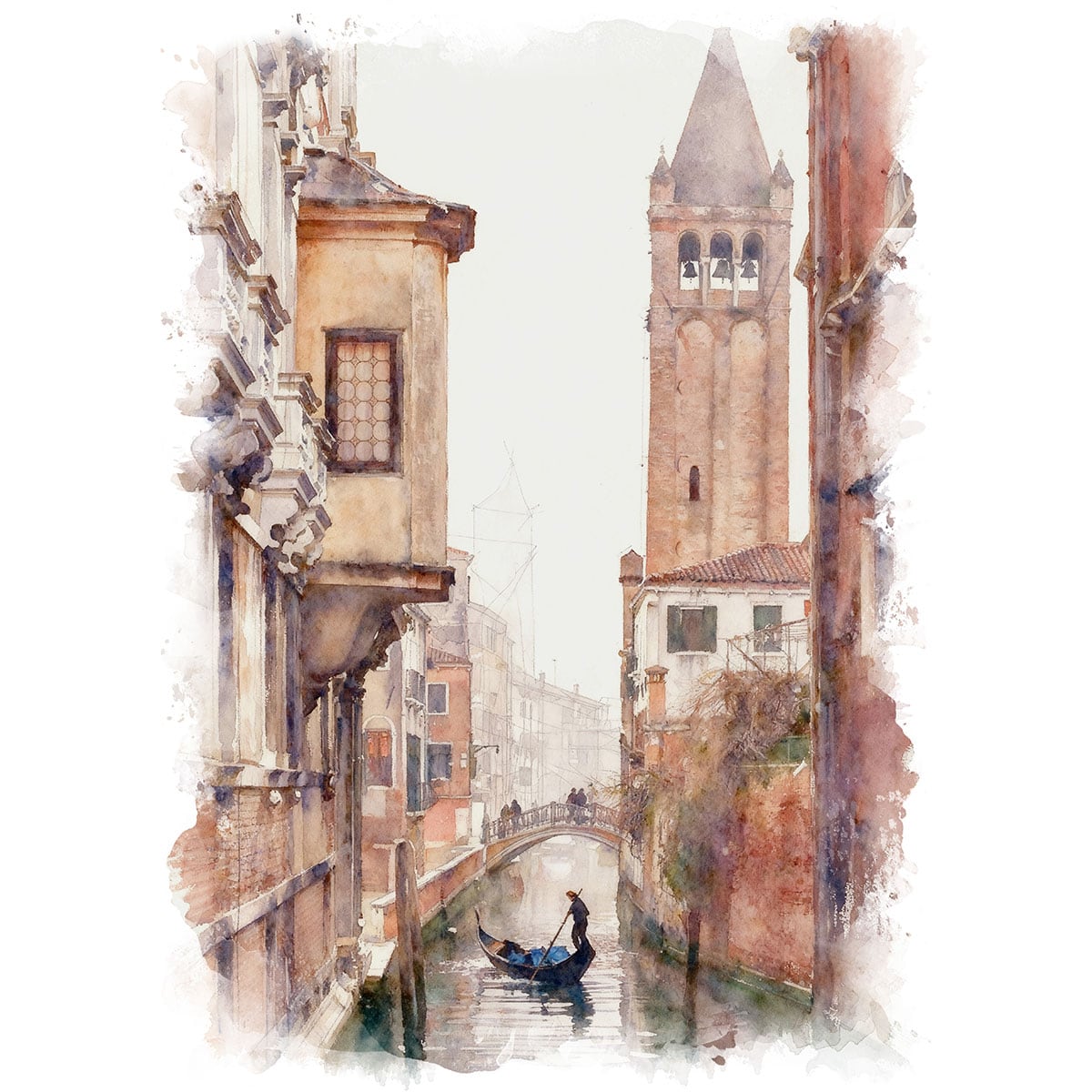 絵画 イタリア 風景画(街並み) ヴェネツィア サンマルコ運河とサンマルコ寺院 インテリアアート額付き 水彩画・油絵調 WAT0294