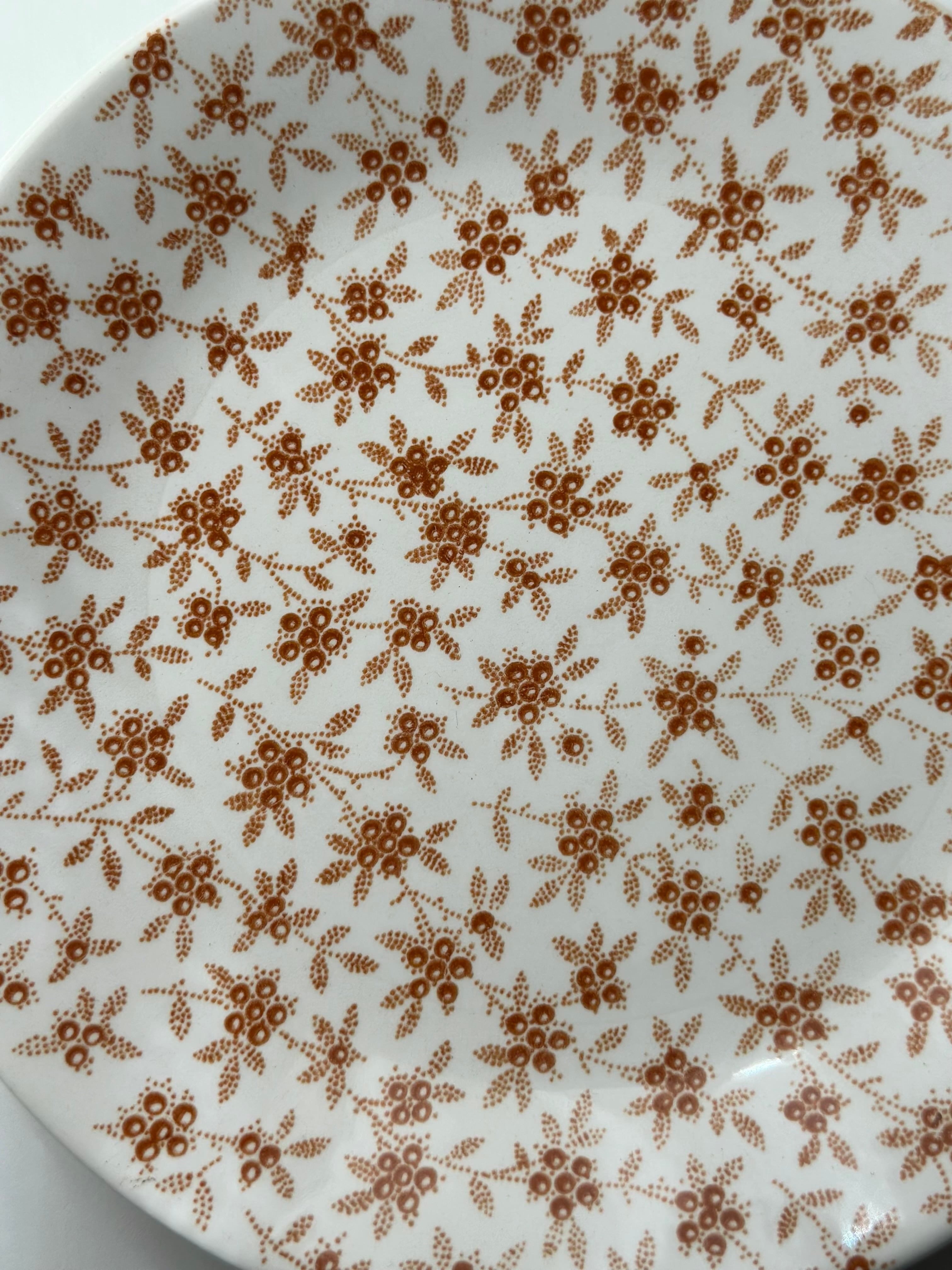 美品　フランス　アンティーク　サルグミンヌ　オレンジブラウンのチンツ柄プレート Sarreguemines サルグミンヌ / orangebrown チンツ柄のデザート