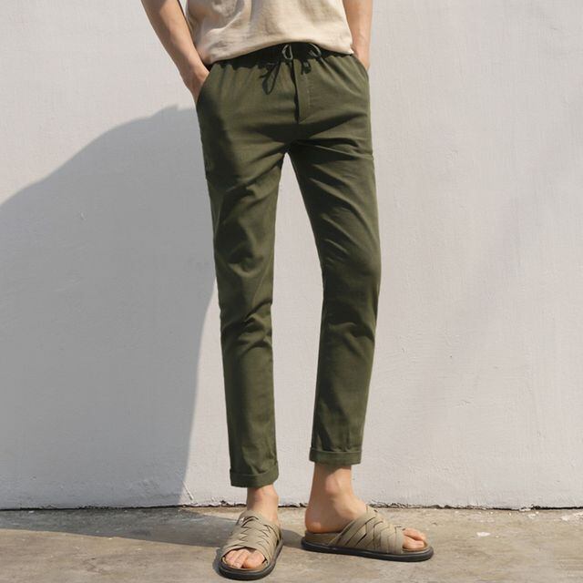 【予約販売】スリムパンツ メンズ シンプル カーキ スラックス ボトムス きれいめ ウエストゴム スタイリッシュ こなれ感 お洒落 二次会 韓国 トレンド 春 夏 秋 M/L/XL/2XL
