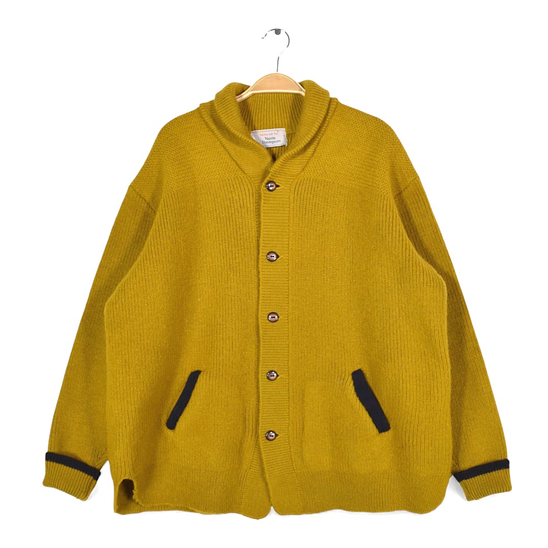 60s ノームトンプソン ヴィンテージ ショールカラーセーター ウールニット からし色 NORM THOMPSON ウールセーター サイズL相当 古着 CH1101