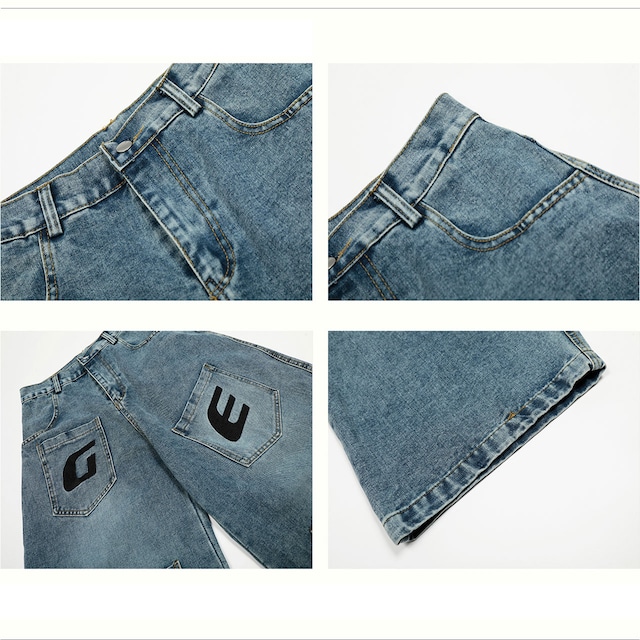 レタリングポケットデザインワイドデニムパンツ R00800