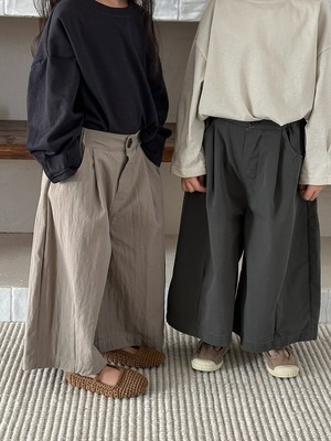 クロップドタックワイドパンツ（グレージュ／グレー／ベージュ／パープル）JIAY 2026春｜80-140cm｜ボトムス｜ガウチョパンツ｜サルエルパンツ ［取寄］